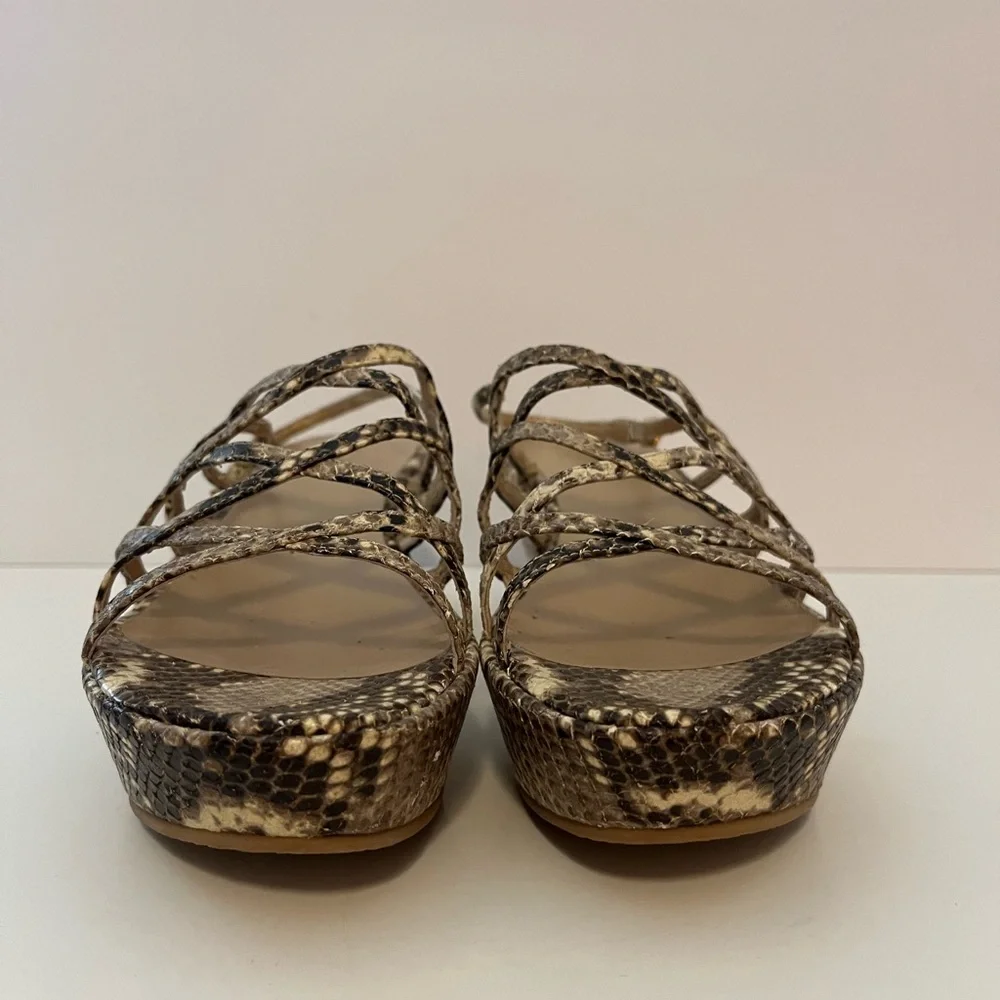 Stuart Weitzman Snake Print Leather Wedges Sz 8 Strappy Shoes - Picture 3 of 11